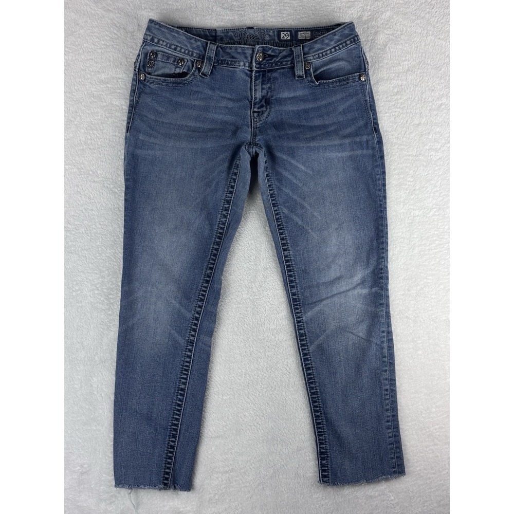 Miss Me Jeans Women's Blue‎ Cuffed Skinny Cropped Raw Hem Low Rise Jeans Size 29